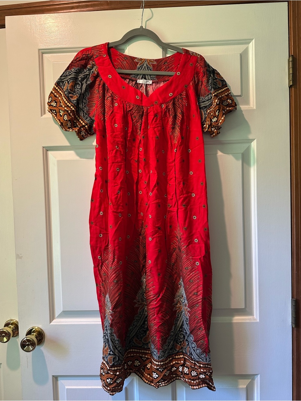 NWT Red Bohemian Short-Sleeve Midi Dress
